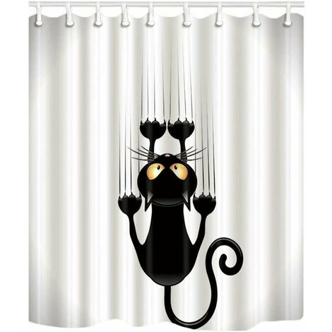 Creative black cat print shower curtain, bathroom shower curtain - antibacterial insulation, waterproof and mildew proof, co.ukee punching 80 180cm (Color : Size : 80 180CM) (1/5)