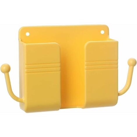 Self-adhesive Remote Control Storage Box, Wall-Mounted Mobile Phone Holder, Wall-Mounted Organizer Box with Hook for Mobile Phone Charging (Yellow) (1/5)