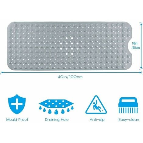 Bath mat, bath mat with 200 suction cups, bath mat non-slip shower mat 100 x 40 cm (gray)