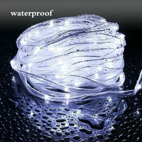 12M Solar String Lights, 100 LED String Lights Waterproof Outdoor Tube Rope Fairy Lights for Christmas Garden Yard Path Fence Tree Backyard (White)