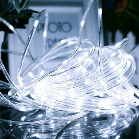 12M Solar String Lights, 100 LED String Lights Waterproof Outdoor Tube Rope Fairy Lights for Christmas Garden Yard Path Fence Tree Backyard (White)