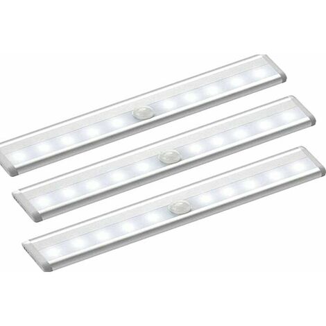 3 Pack 10 LED Wireless Motion Sensor Cabinet Lights Battery Operated, LED Closet Lights with Magnetic Strip for Closet Cabinet, Stairs, Drawer, Hallway