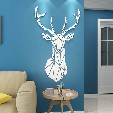 3D Mirror Wall Stickers, Deer Acrylic Wall Sticker, Self Adhesive DIY Design Bedroom Living Room Decorative Acrylic Wall Sticker Creative 3D Modern Decorative Mirror Home Decal, 72x43CM (1/5)