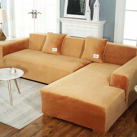 Corner Sofa Cover with Armrests Sofa Cover Stretch L-Shaped Protective Sofa (L-Shaped Corner Sofa, Please Buy Two Pieces)-Orange Single 90-140cm