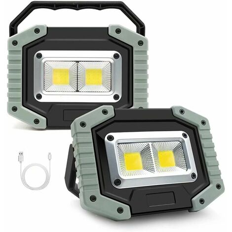 Portable LED Work Light, 30W 1500LM Rechargeable Waterproof COB Floodlight, Super Bright Camping Lights with Stand Built-in Power Bank for Indoor Outdoor Lighting,Grey, 2Pack (1/5)