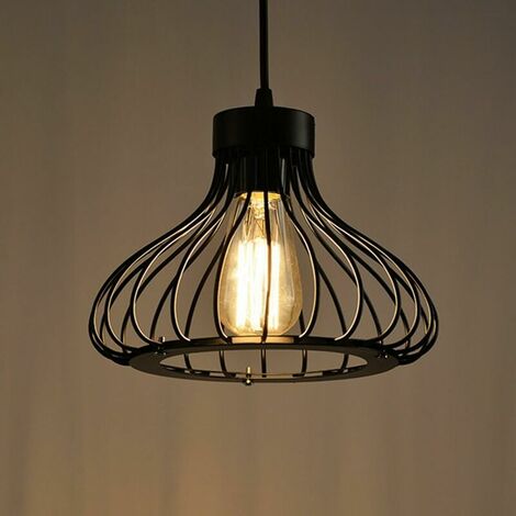 E27 Industrial Vintage Metal Pendant Lights Cage Black Retro Ceiling Light Fixture Vintage Ceiling Ceiling Light Lamp Pendant Light Cage Antique Pendant Lights Fixture [Energy class A] (1/5)