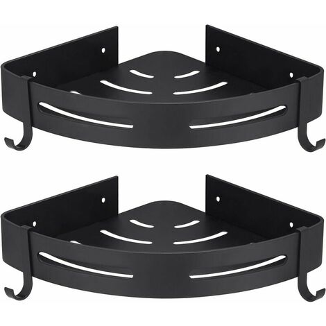 Corner Shower Shelf Bathroom Storage Bathroom Accessory and Kitchen Shower Towels, Aluminum, Matte Finish, Set of 2 Black (1/5)