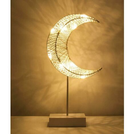 Decorative Table Lamp, Battery Powered LED Moon Shaped Bedside Lamp, Warm White Light Night Light, Decoration for Home Bedroom Work Sleep - White (1/5)