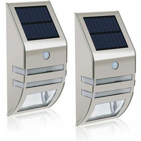 Set of 2 LED solar lights -Waterproof-Stainless steel -Wall lights for outdoors -With 90 ° motion sensor Wide angle- Lighting for garden, patio, path, etc. (1/5)