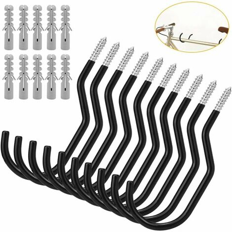 10 Pack Bicycle Hooks Bicycle Storage Hooks Large Capacity Bicycle Hooks Bicycle Hook Mounted Hook Kit - Black - For wall or ceiling mounting (1/5)