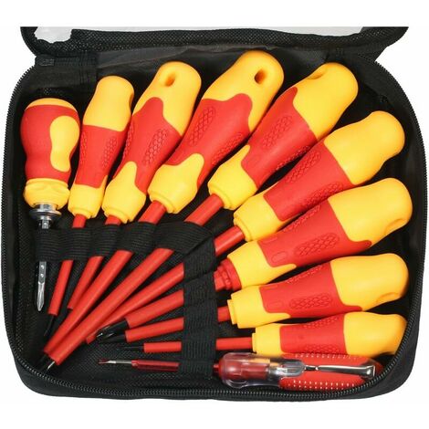 10pcs 1000V Insulated Screwdriver Set with Magnetic Slotted and Phillips Bits Soft Grips Electricians Electrical Work Repair Tools