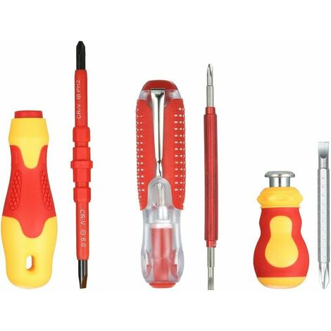 10pcs 1000V Insulated Screwdriver Set with Magnetic Slotted and Phillips Bits Soft Grips Electricians Electrical Work Repair Tools