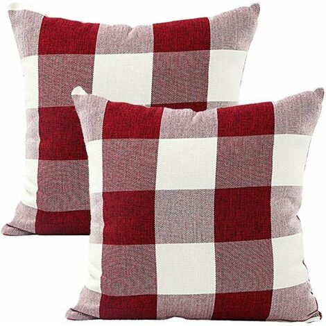 Cushion Cover Geometric Lattice Pillow Cover for Sofa Home Living Room Bedroom Home Decor, 45x45cm, Set of 2 Pieces (White Red｜2 Pieces) (1/5)