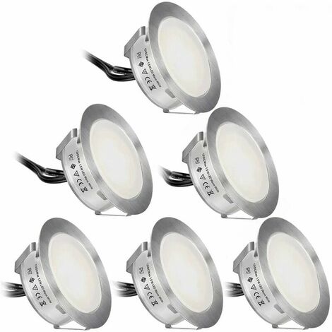 Outdoor Recessed Ground Spotlight 6-Piece Integrated LED Deck Light Kit, (Upgraded Version) IP67 Waterproof Outdoor LED Deck Light, Low Voltage LED Lights, Suitable for Garden