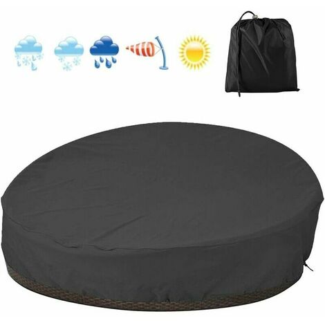 Waterproof round sofa bed protective cover, round sofa bed cover in 210D Oxford, garden furniture protective cover with rope, anti-UV/rain/wind (black, 210D) cover for furniture (1/5)