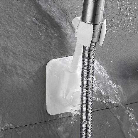 Hand Shower Holder, Adjustable Wall Mounted Shower Head Holder, Shower Head Holder, ABS Plastic Adhesive Wall Mount Bracket No Drilling Bracket (White) (1/5)