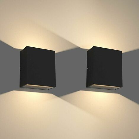 2 pcs LED Wall Lights Indoor Outdoor 6W Waterproof IP65 Up Down Aluminum Wall Lighting Decorative Wall Lamps for Living Room Bedroom Garden Entrance, Warm White 2700-3000K, Black