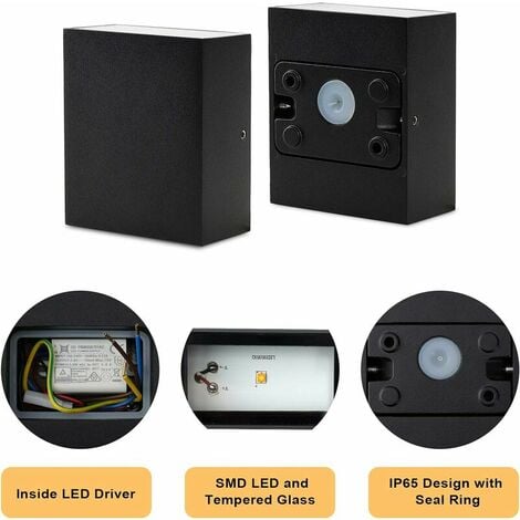 2 pcs LED Wall Lights Indoor Outdoor 6W Waterproof IP65 Up Down Aluminum Wall Lighting Decorative Wall Lamps for Living Room Bedroom Garden Entrance, Warm White 2700-3000K, Black