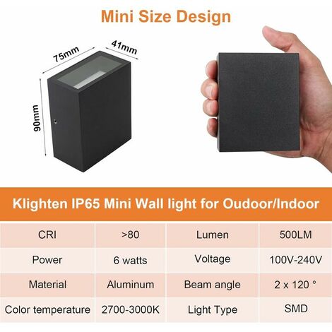 2 pcs LED Wall Lights Indoor Outdoor 6W Waterproof IP65 Up Down Aluminum Wall Lighting Decorative Wall Lamps for Living Room Bedroom Garden Entrance, Warm White 2700-3000K, Black