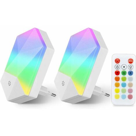2 Pack LED Night Light Kids Plug-And-Play Baby Night Lamp with Remote Control 16 Adjustable Colors RGB Brightness Dimmable Night Light Socket for Baby Room, Bedroom, Hallway [Grade (1/5)