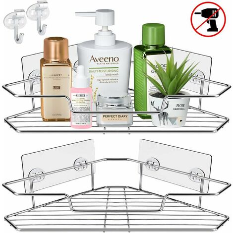 Shower Shelf Corner Shelf Without Drilling 2 Pack Bathroom Shelves 304 Stainless Steel Shower Shelf Shower Basket Shower Trays Self Adhesive Aluminum Corner Bathroom Organizer Kitchen Corner Shelf bat (1/5)