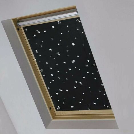 Blackout Curtain for Windows and Skylights, Roller Blind without Drilling, Blackout Curtain with Suction Cups, Sun and Thermal Protection, for Office, Office, Car Windows, Black + Star