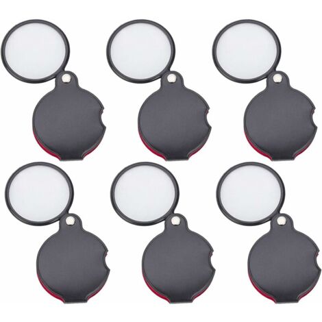 6 Pcs Mini Folding Magnifier, Black 8 Folding Foldable Pocket Magnifier, With Protective Cover, for Reading, Journal, Book, Magazine (Diameter 50mm) (1/4)