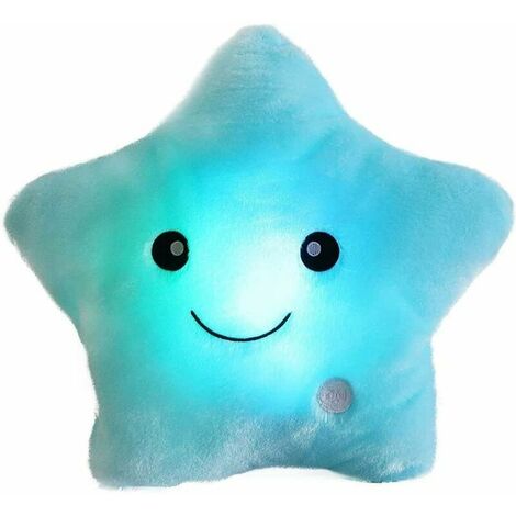 LED star pillow, colorful star plush pillow, luminous LED pillow, cushion, luminous, children's plush toys, Christmas Halloween party decoration gifts blue (1/5)