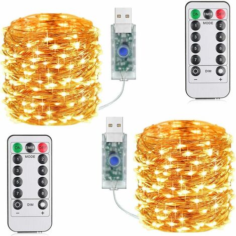 Extra long 33 feet 100 LED copper wire light string light fairy light string 8 modes LED light string USB power supply remote control wedding party home Christmas decoration (warm white) (1/5)