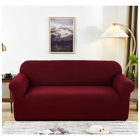 Sofa Covers High Stretch  3 Seater Super Soft Stylish Couch Covers for Dogs Pets Cats Jacquard Spandex Non Slip Sofa Slipcover for Living Room Furniture Protector Not Include Pillow(3 Seater, Wine Red (1/5)