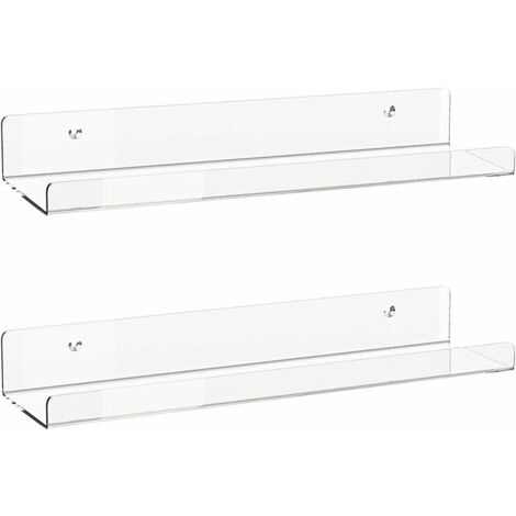 Acrylic Floating Shelves 2 Pack of 15 inches Invisible Acrylic Floating Wall Ledge Shelf Wall Mounted Nursery Kids Bookshelf Spice Rack Bathroom Storage Shelves for Cosmetics Photos Books Spice