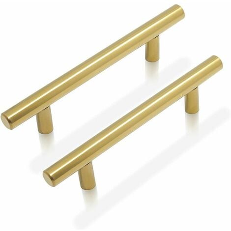 Brushed Brass Kitchen Cabinet Door Handles Stainless Steel T Bar Knobs 9 Size (50mm, 64mm, 76mm, 96mm, 128mm, 160mm, 192mm, 224mm, 256mm) （1pc ）