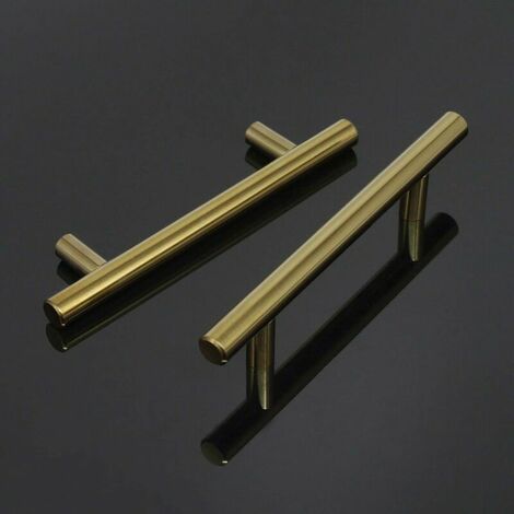 Brushed Brass Kitchen Cabinet Door Handles Stainless Steel T Bar Knobs 9 Size (50mm, 64mm, 76mm, 96mm, 128mm, 160mm, 192mm, 224mm, 256mm) （1pc ）
