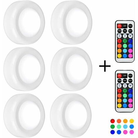Under Cabinet Lighting，6pcs LED Cabinet Lights Dimmable Puck Lights 13 Colours 4 Dynamic Modes Night Light Battery Operated Stairs Light with Remote Control 3M Adhesive