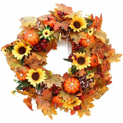 Halloween Wreath Fall Decoration Wreath with Light Pumpkin Wreath Table Wreath Thanksgiving Wall Decor Halloween Christmas Leaf Decoration Pendant Wreath  2
