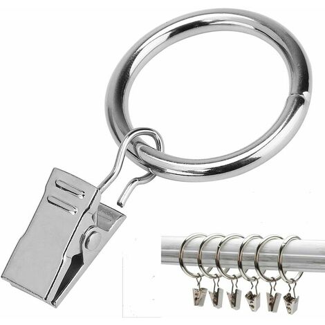 20 Piece Stainless Steel Curtain Rings with Clips 38mm Curtain Hooks, Curtain Rings, Shower Curtain Rings & Rods (Silver) (1/5)