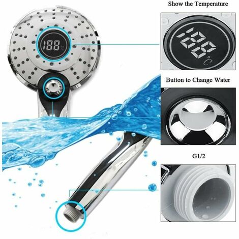 LED Shower Head Spray Head With 3 Color Changing Digital Display ...