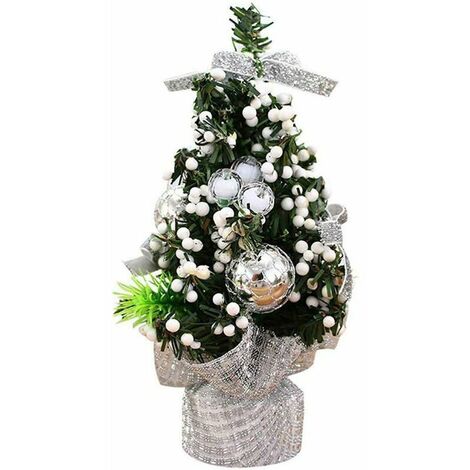 20 cm Miniature Christmas Tree Interior Decoration, Mini Artificial Christmas Tree Decoration Table Ornaments Christmas (Silver, One Size) (1/5)