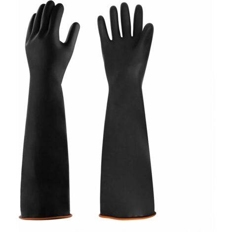 Heavy Duty Industrial Latex Gloves Long Waterproof Gloves Finger Thickened Protective Gloves Resist Acid and Alkali Reusable Chemical Work Gloves for Men Women Protect Hands Arms 1 Pair-35cm (1/5)