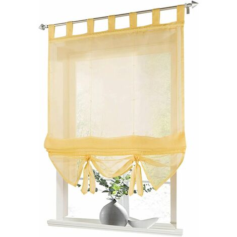 Roman Blind with Loop Curtains Kitchen Roman Shades Sheer Blind Loop Curtains Modern Voile Yellow WxH 60x155cm 1pc (1/5)