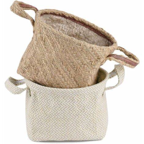 2 Pack Storage Baskets - Linen Blend - With Handle - Decorative - For Home, Cosmetics, Clothing & Toys - Size L (1/5)