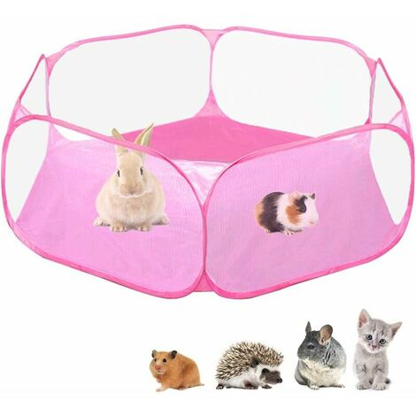 Small Animals C&C Cage Tent, Breathable & Transparent Pet Playpen Pop Open Outdoor/Indoor Exercise Fence, Portable Yard Fence for Guinea Pig, Rabbits, Hamster, Chinchillas and Hedgehogs Pink (1/5)