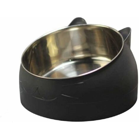 Cat Food Bowl 400ml Stainless Steel Pet Bowl Non-Slip Anti-spill Base Rubber Mat Large Dog Bowl Black (1/5)