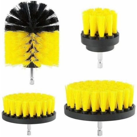 Drill Brush Attachment Drill Brushes Attachment Scrubber Cleaning Kit for Cleaning Car Shower Tile Wheels Carpet Mortar Cushions 4PCS Yellow (1/5)