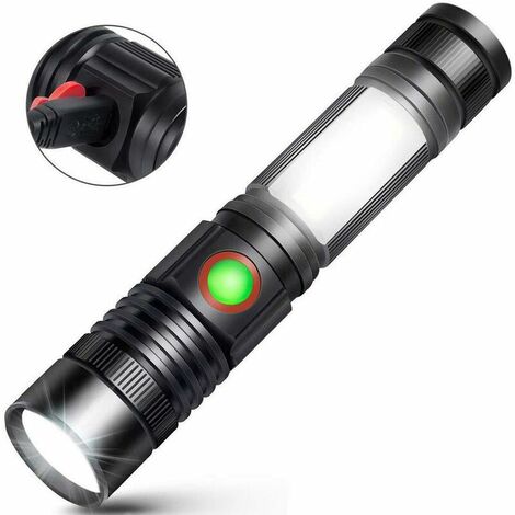 Torch LED Flashlight USB Rechargeable Powerful Military COB Lamp Portable Zoomable Torch for Auto Garage Workshop Camping DIY (Magnetic Bottom) (1/5)