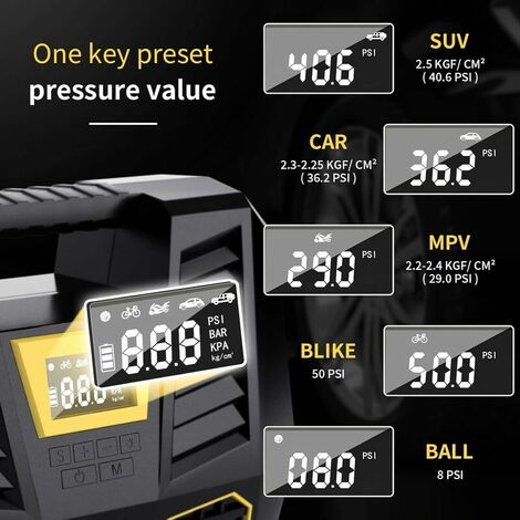 Car Tire Inflator, Portable 12V Car Air Compressor with Digital Display, Autonomous Electric Pneumatic Inflator with Handle, Cigarette Lighter Plug for Car/Motorcycle/Balloon/Bike
