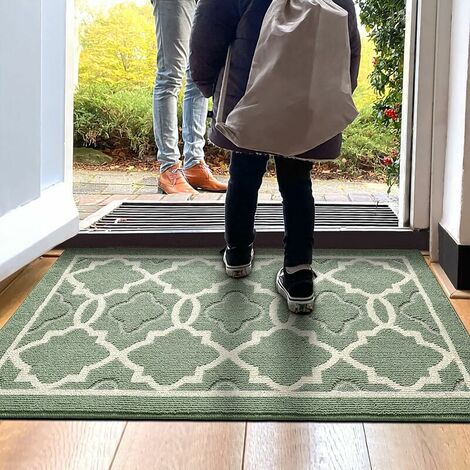 Dirt Trapper Door Mat 50 x 80 cm,Non-slip Entrance Rug for Indoor and Outdoor,Machine Washable Soft Floor Mat,Super Absorbent co.ukont Door Mat Carpet,Light Green