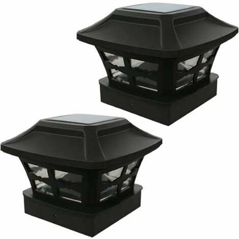 Solar Post Cap Lights, Outdoor LED Lighting Deck Fence Cap Light Two Light Modes Warm White/Bright White Suitable for 4x4inch Wooden Posts (2pack),Black