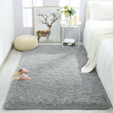 Modern Soft Fur Floor Rug for Bedroom Living Room Decorative Rug Large Soft Comfortable Plush Carpet for Kids -80 x 160cm- Gray (1/5)