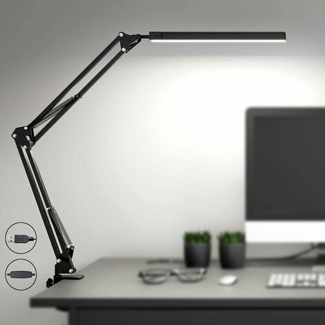LED Desk Lamp with Clamp, Eye-Care Dimmable Reading Light, 3 Color Modes Swing Arm Lamp, USB Clip-on Table Lamp, Daylight Lamp for Desk Accessories, Work Bench, Architect [Energy Class A+++] (1/5)